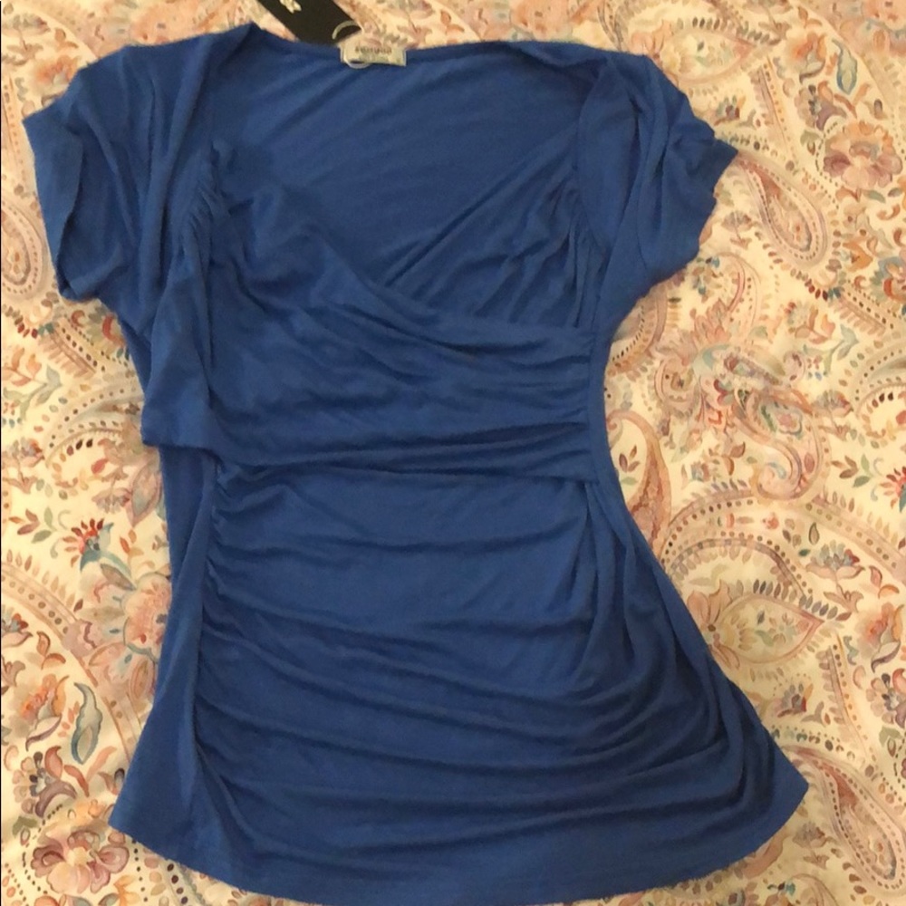 Blue v-neck ruched tshirt - Picture 1 of 1